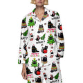Christmas Cat Pajama Set, Women's Satin Sleepwear