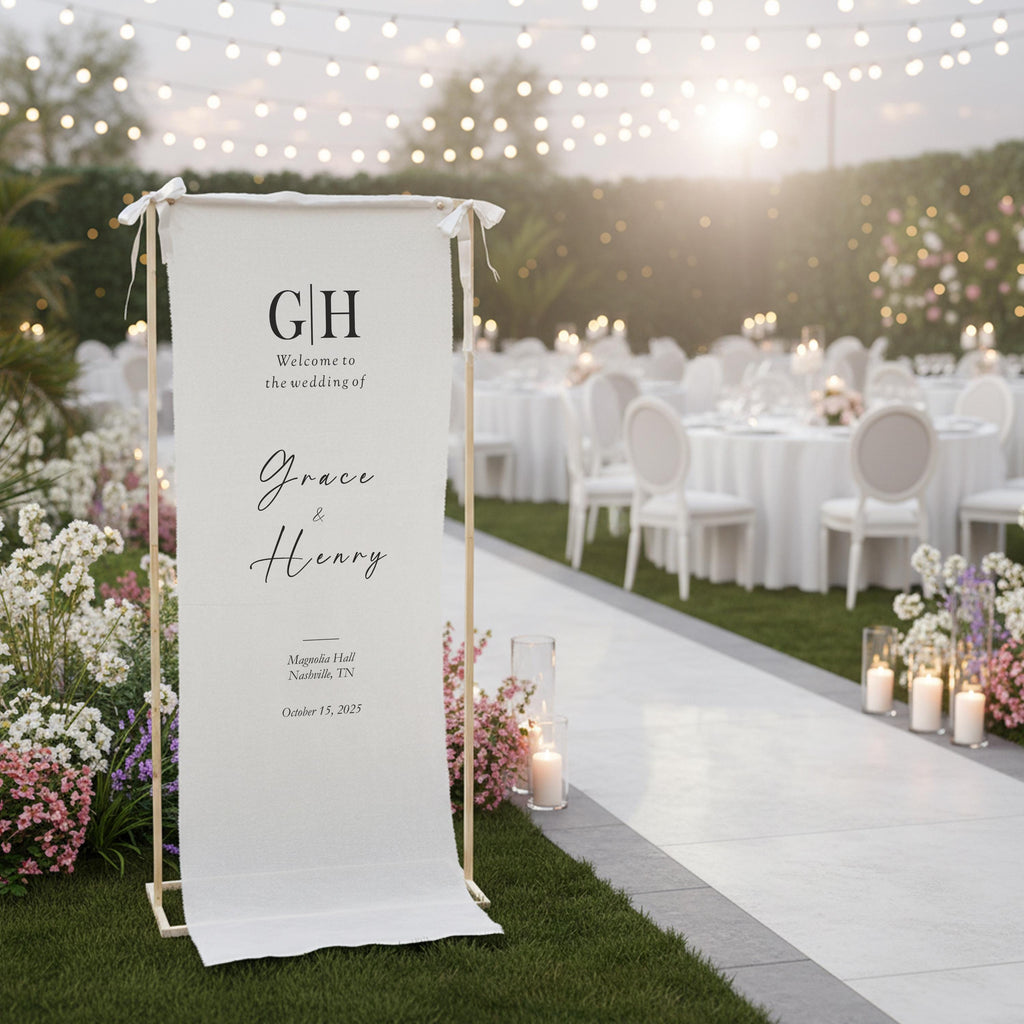 Custom Linen Wedding Welcome Sign, Engagement Party Decor
