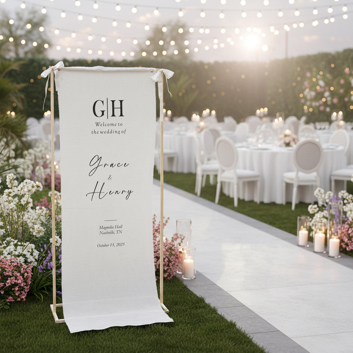 Custom Linen Wedding Welcome Sign, Engagement Party Decor