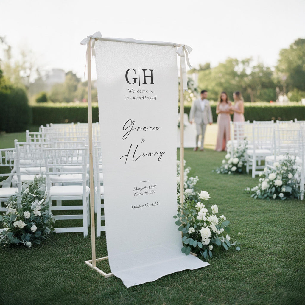 Custom Fabric Wedding Welcome Sign, Personalized Linen Party Banner