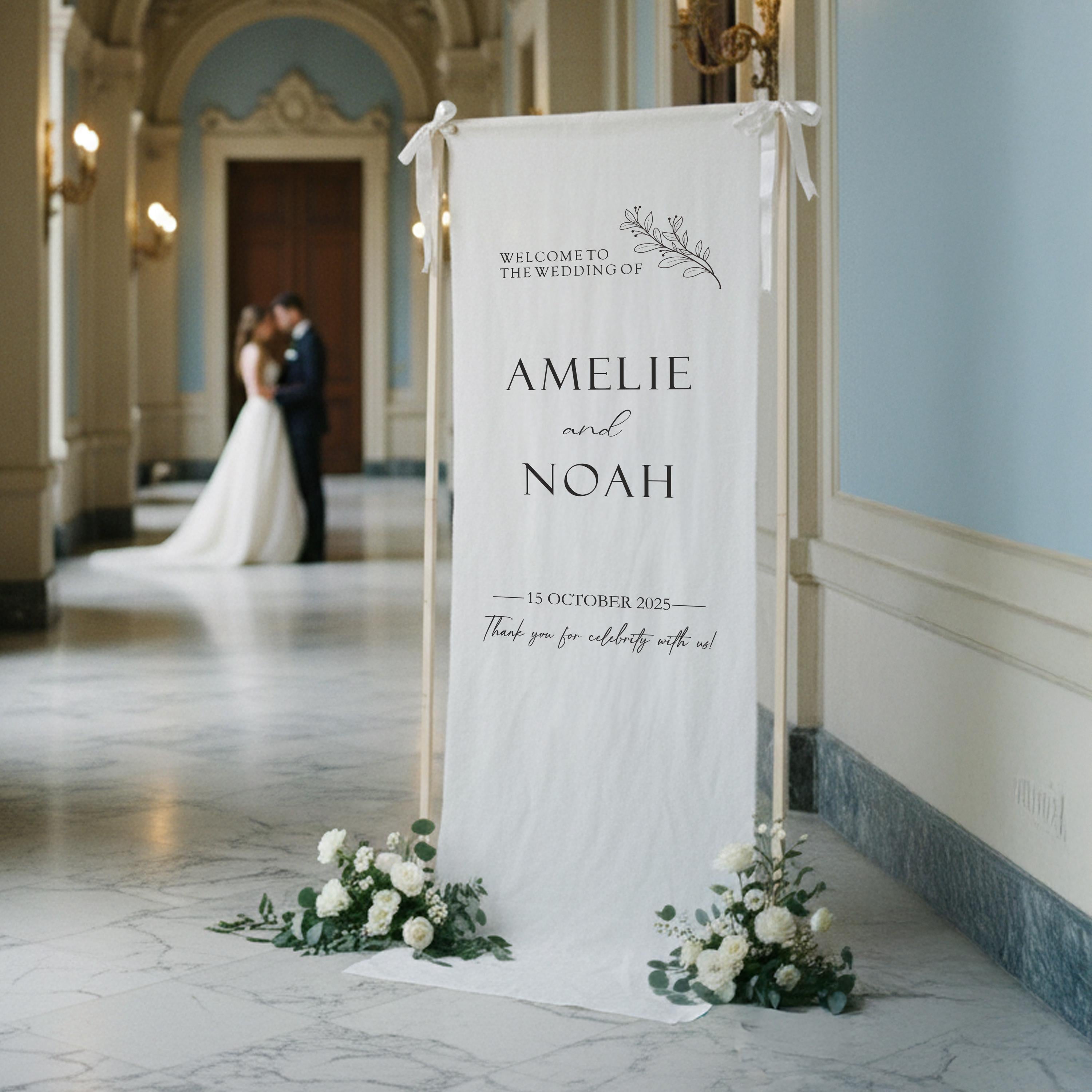 Custom Linen Wedding Welcome Sign, Elegant Fabric Banner