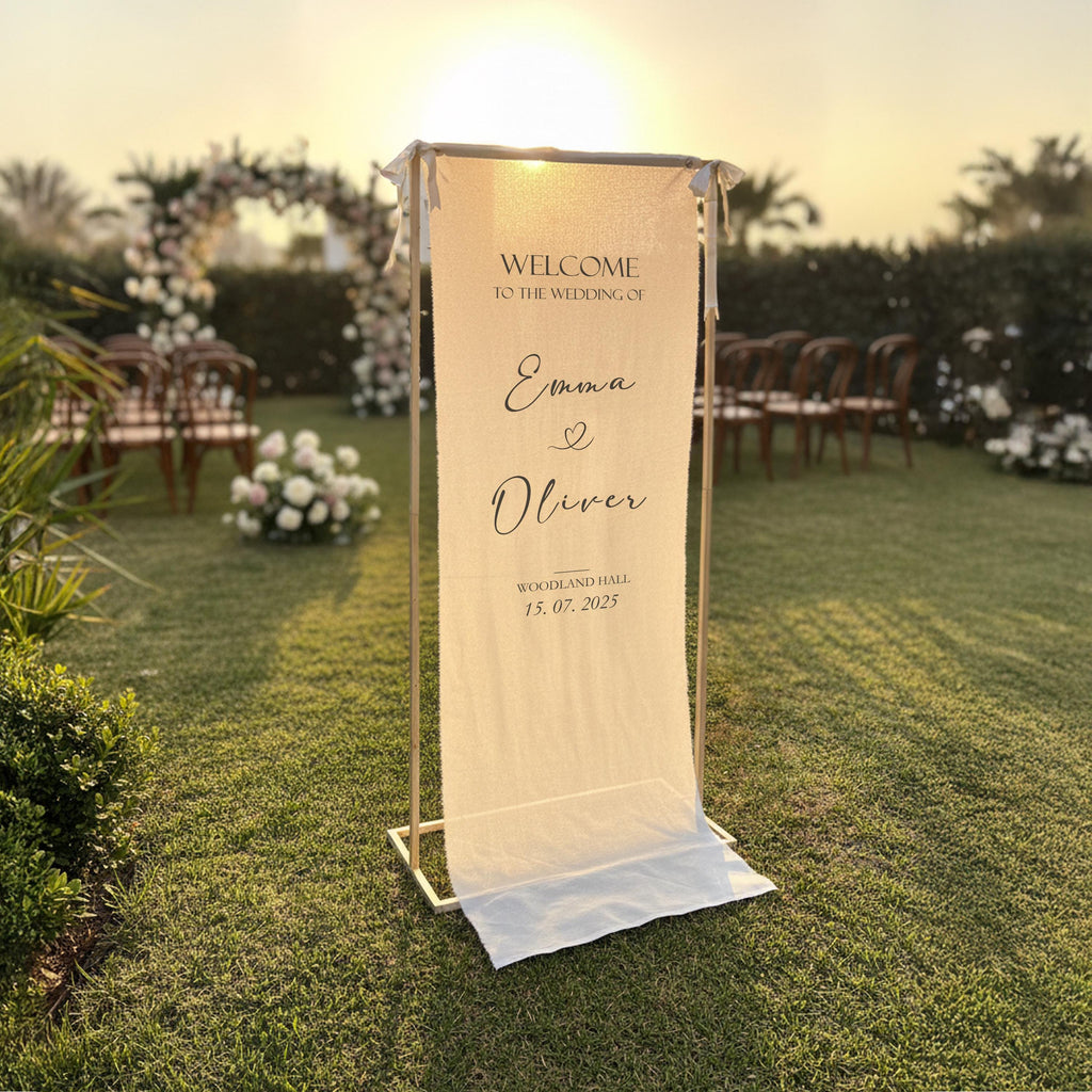Lace Wedding Welcome Sign, Fabric Banner, Engagement Party Decor