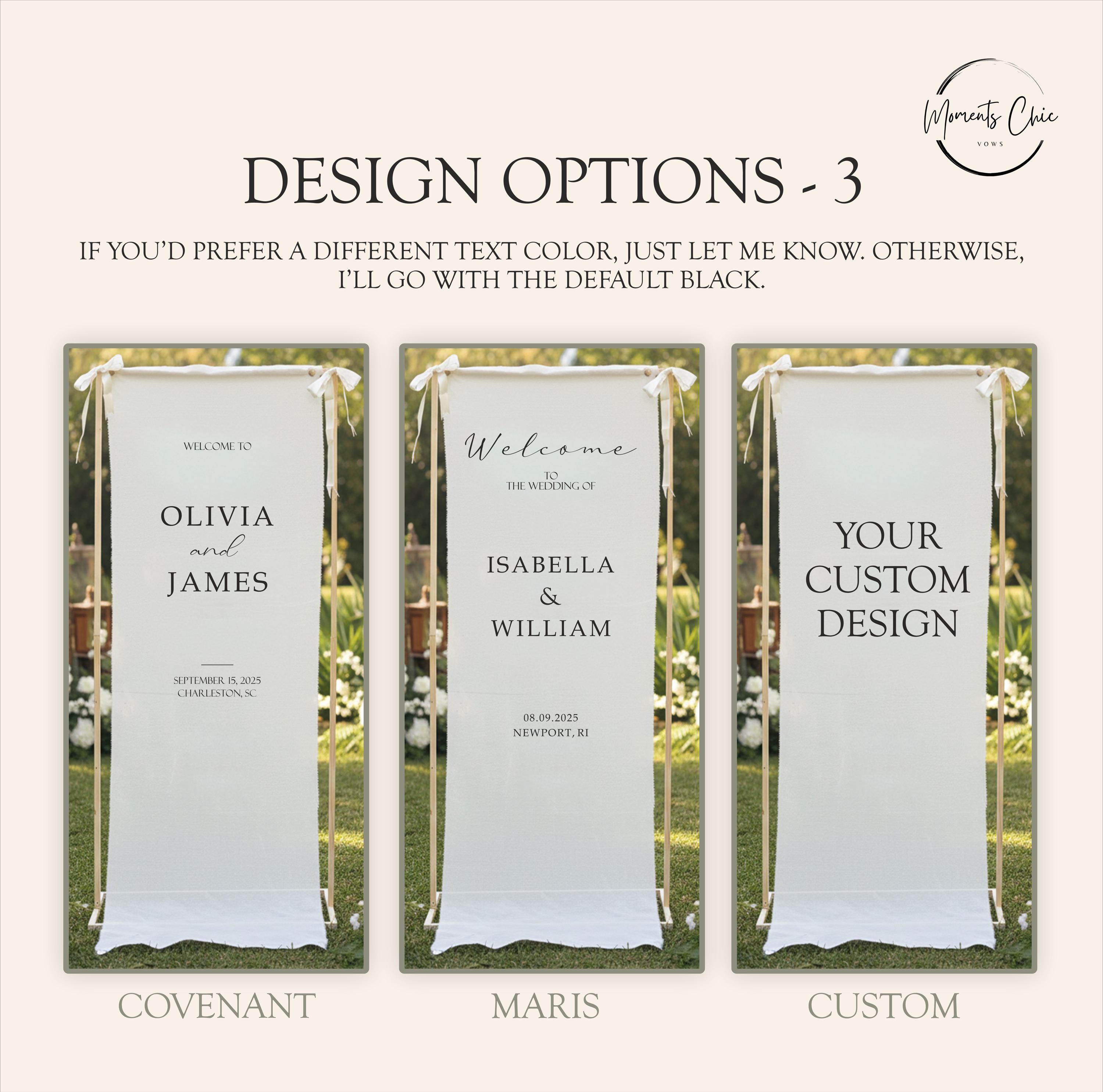 Custom Wedding Welcome Linen Banner, Elegant Outdoor Signage