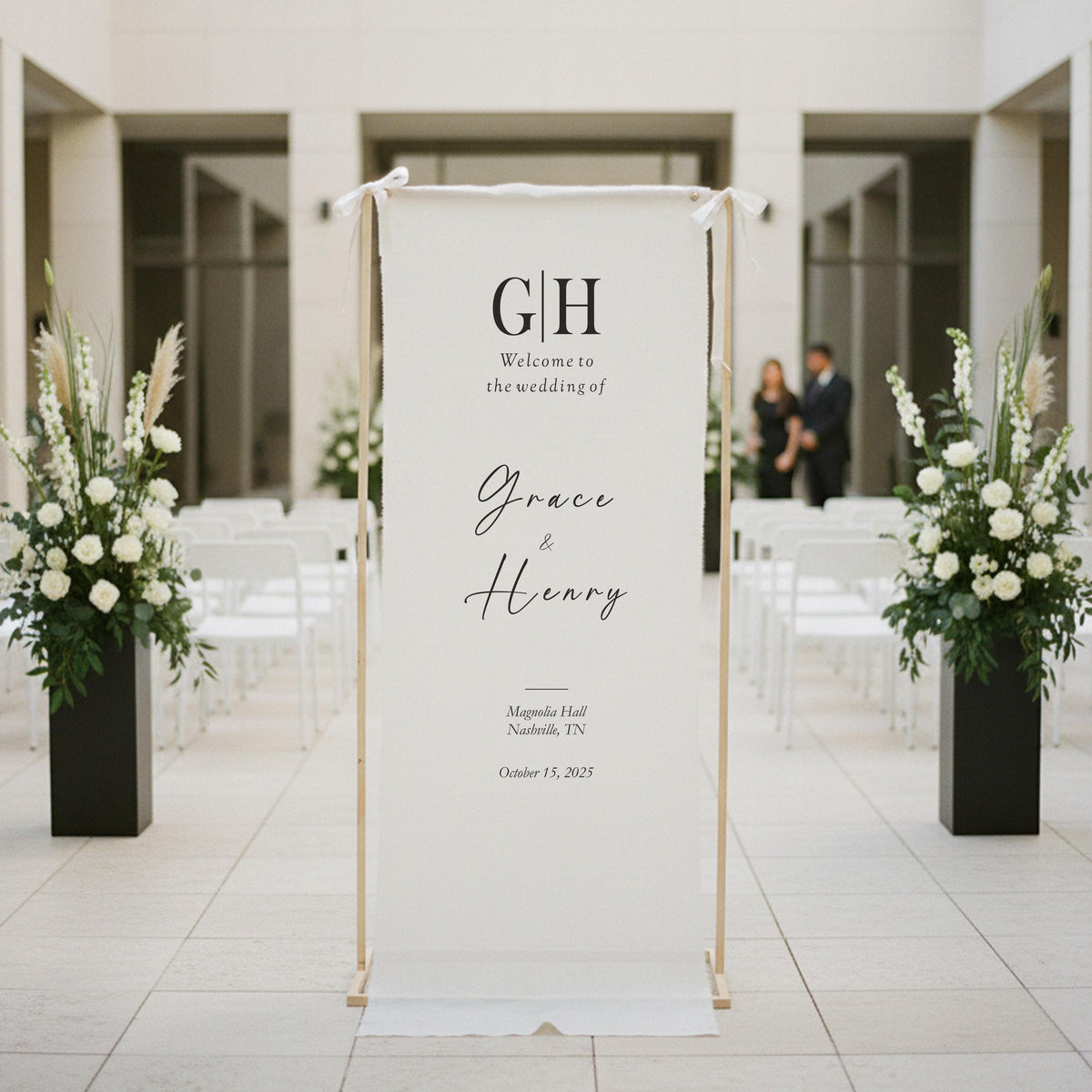 Custom Wedding Welcome Sign, Fabric Linen Wedding Sign, Large Vintage Event Welcome Sign, Personalized Wedding Signage