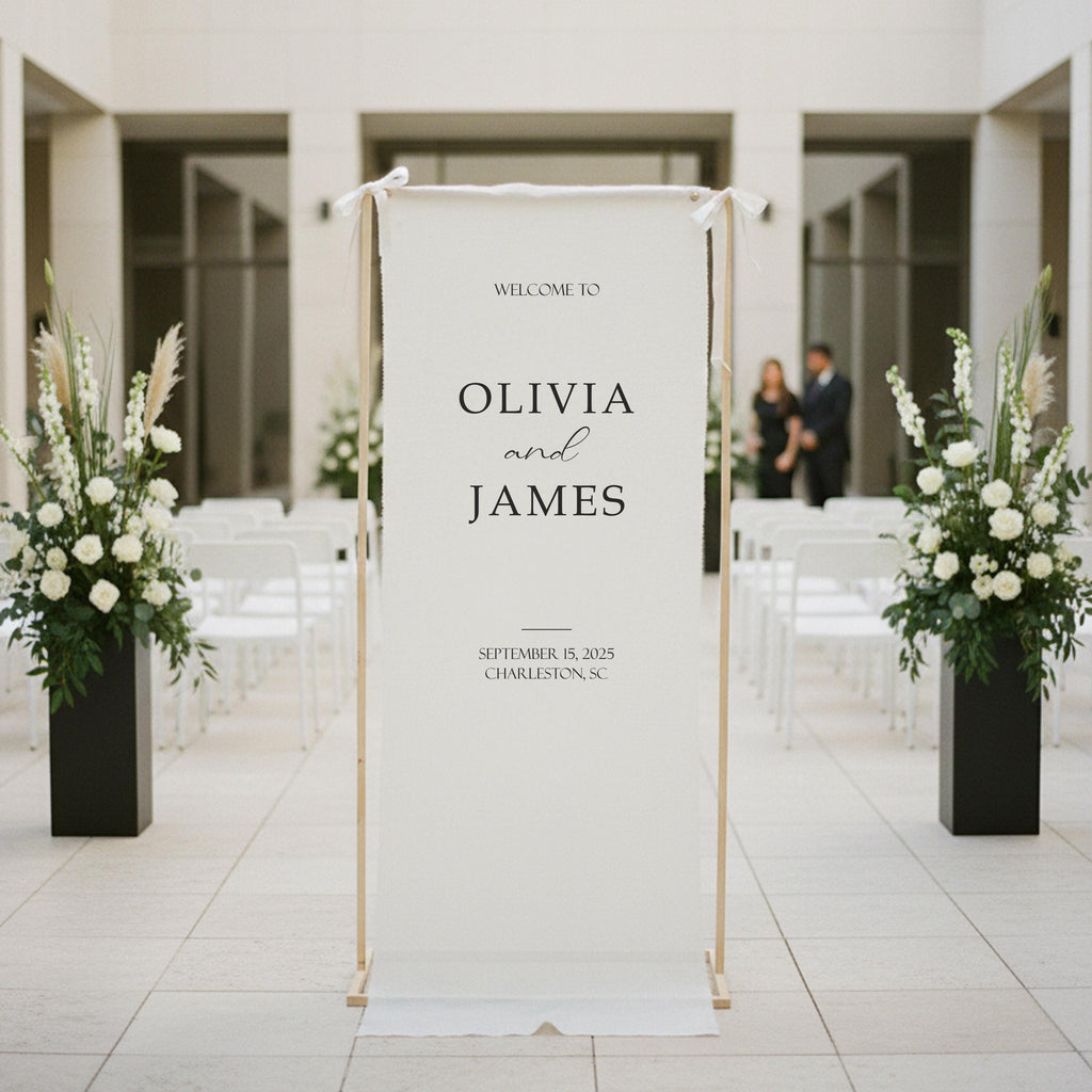 Custom Wedding Welcome Sign, Fabric Linen Wedding Sign, Large Vintage Event Welcome Sign, Personalized Wedding Signage