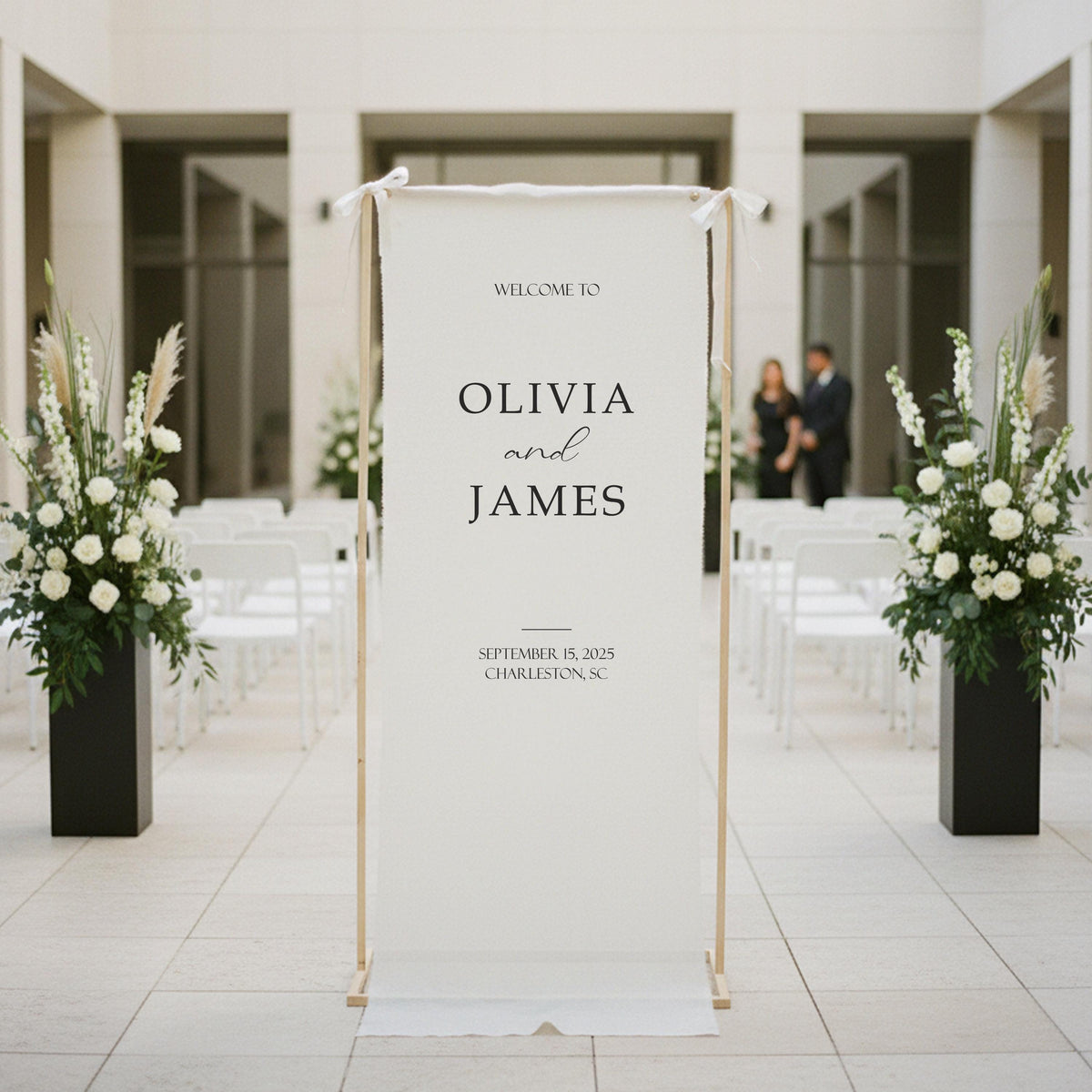 Custom Wedding Welcome Sign, Fabric Linen Wedding Sign, Large Vintage Event Welcome Sign, Personalized Wedding Signage
