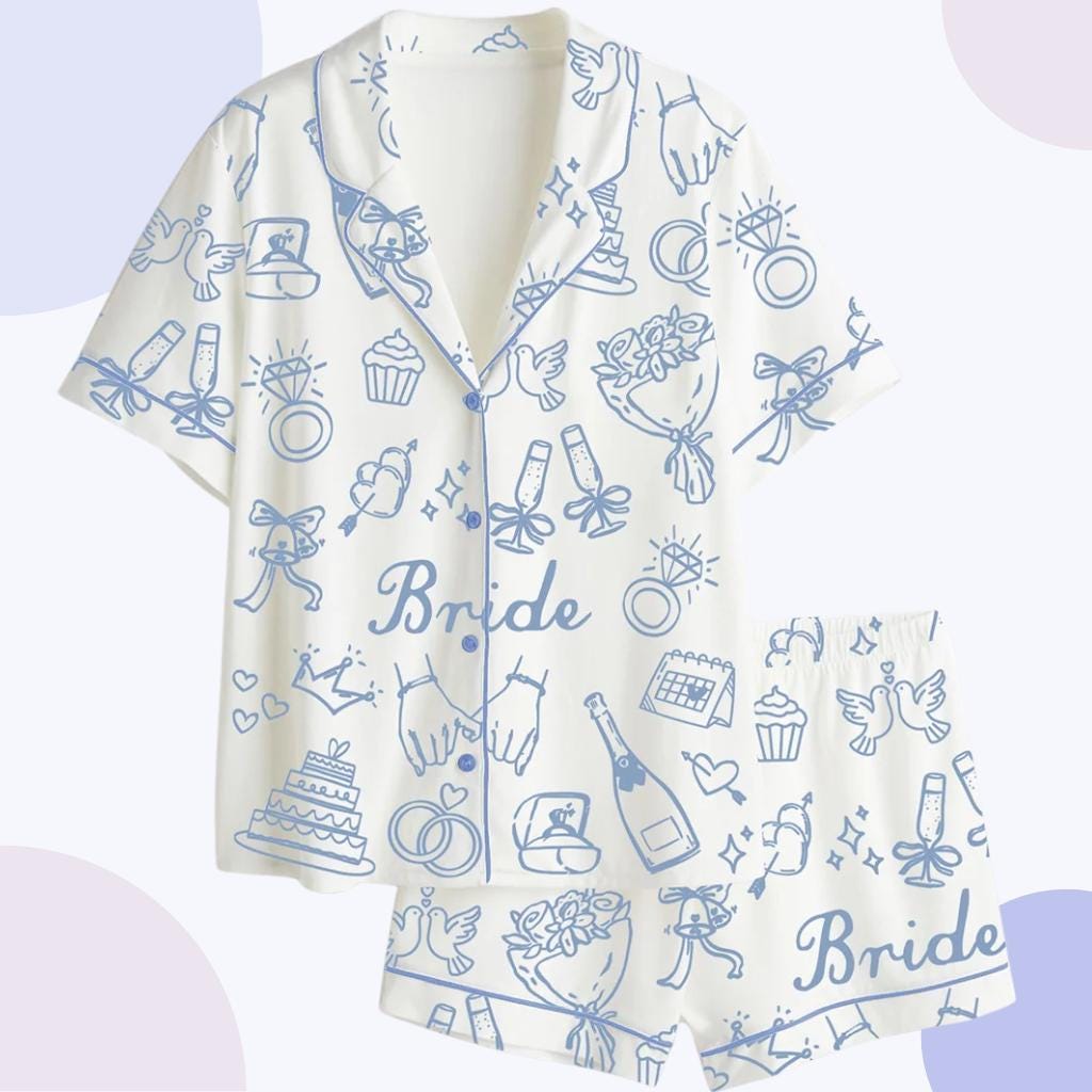 Bride Pajama Set – Wedding Doodles, Bachelorette Sleepwear
