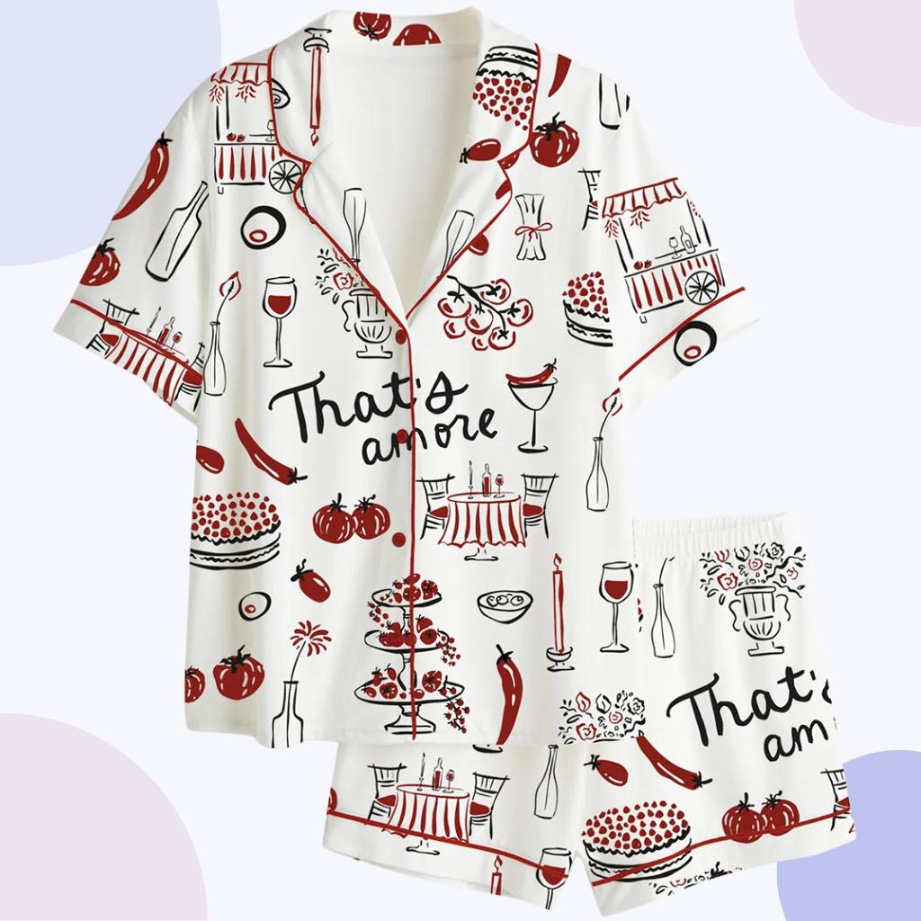 Italian Food Print Pajama Set – “That's Amore” Women's Sleepwear