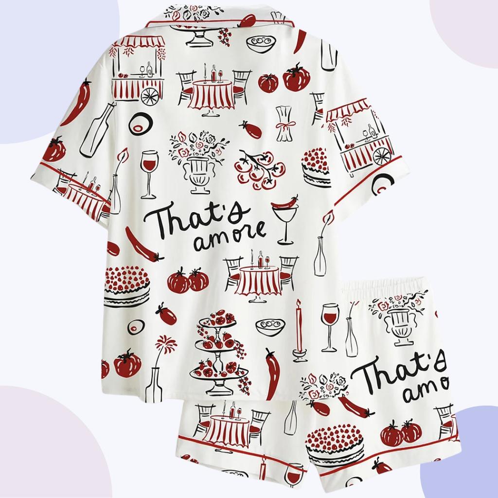 Italian Food Print Pajama Set – “That's Amore” Women's Sleepwear