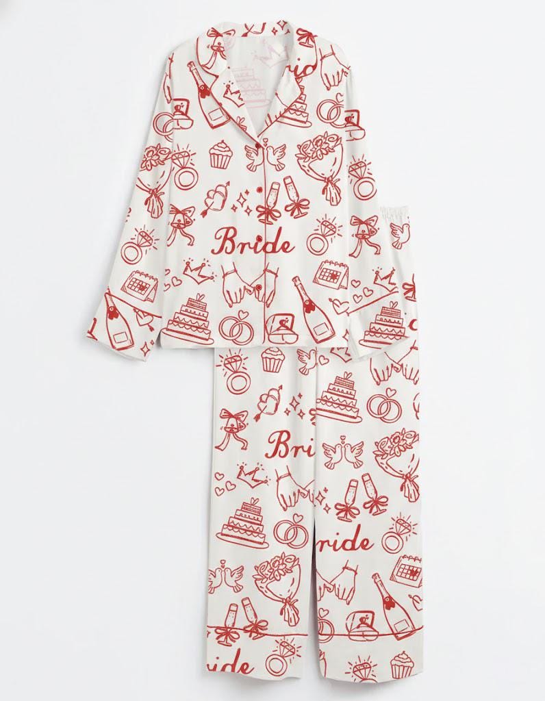 Bride Bridesmaid Red Pajama Set, Bridal Party Wedding Day Long Sleeve Satin Pajama Set, Pajama Nightwear, Pajama Wedding Gifts For Her