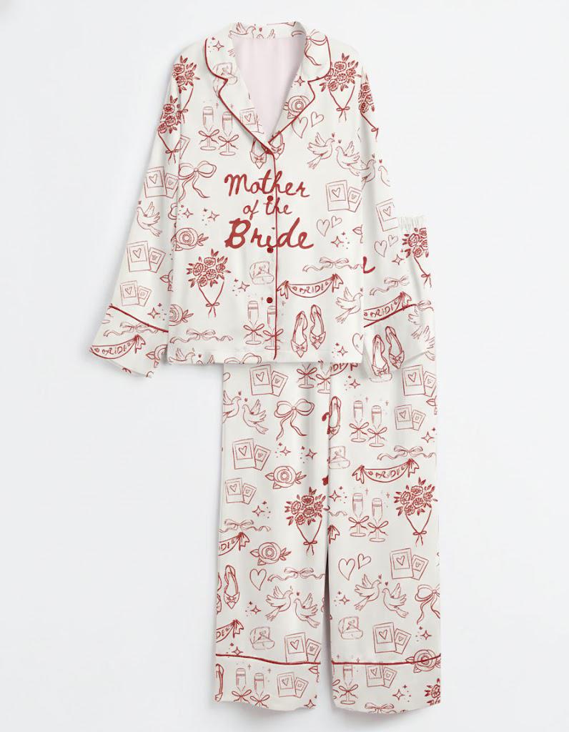 Mother Of The Bride Pajamas Satin, Going To The Chapel Getting Ready Wedding Party Red Print Pajama Set, Pajama Wedding Gifts For Her