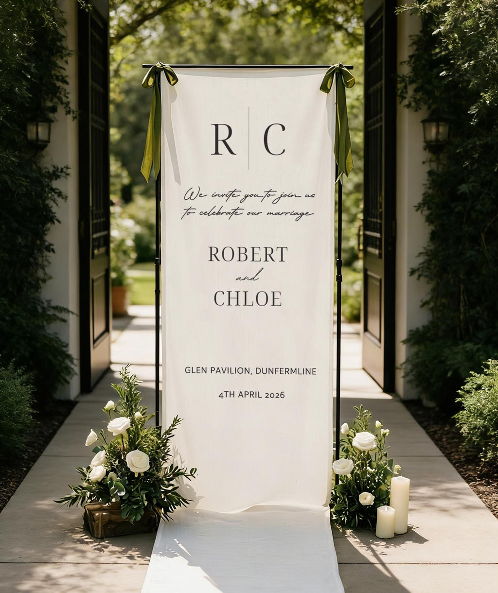 Custom Fabric Wedding Welcome Sign • Modern Linen Wedding Sign • Wedding Banner • Engagement Party • Signwinter engagement decor