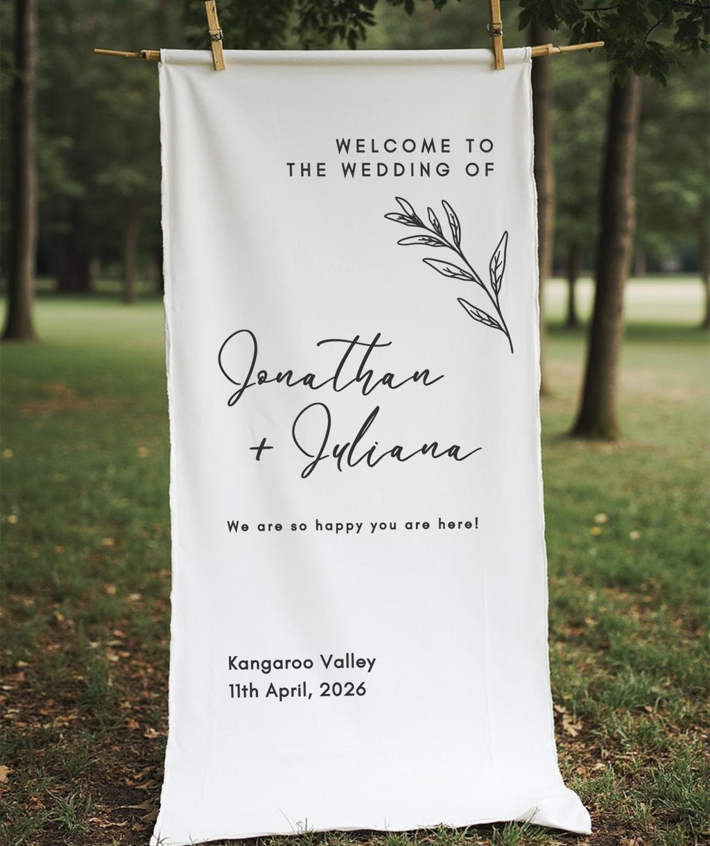 Custom Fabric Wedding Welcome Sign • Modern Linen Wedding Sign • Wedding Banner • Engagement Party • Signwinter engagement decor