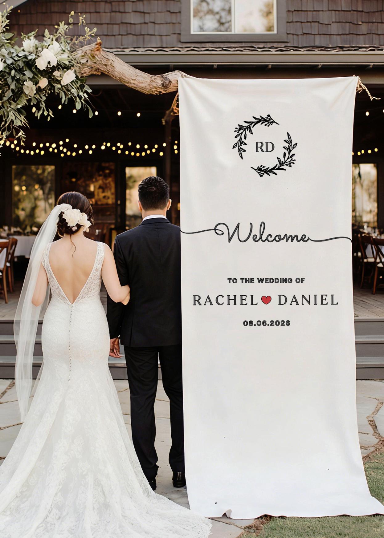 Custom Fabric Wedding Welcome Sign • Modern Linen Wedding Sign • Wedding Banner • Engagement Party • Signwinter engagement decor