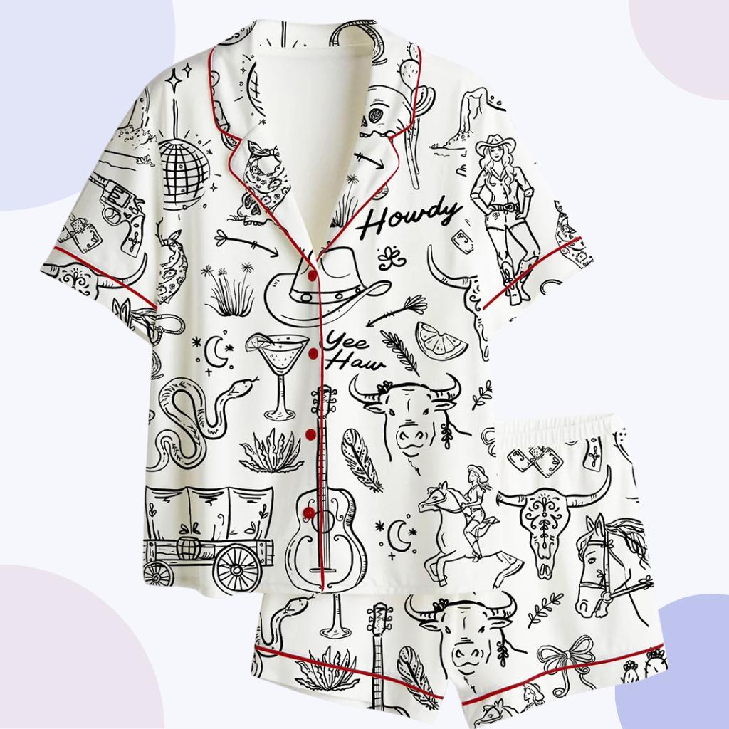 Disco Cowgirl Pajama Set, Western Bachelorette Party Sleepwear