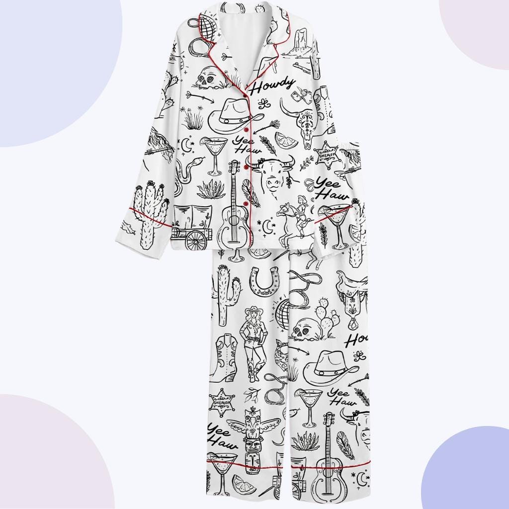 Disco Cowgirl Pajama Set, Western Bachelorette Party Sleepwear