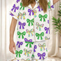 Bow Print Pajama Set, Women's Satin Sleepwear