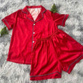 Red Satin Pajama Set: Women's Short Sleeve Loungewear