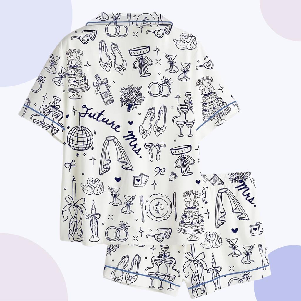Bridal Party Pajama Set, Whimsical Wedding Print Sleepwear