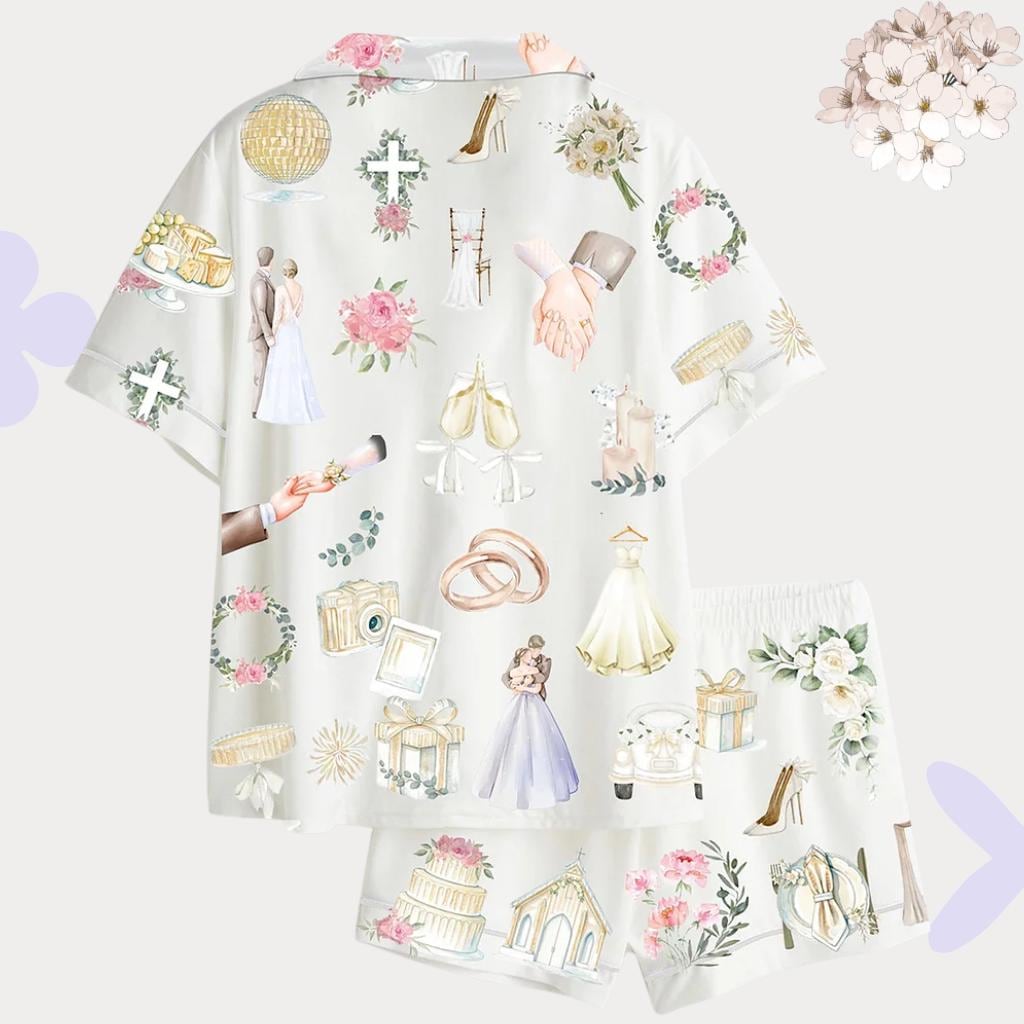Custom Wedding Pajamas Set, Watercolor Bridal Pjs, Bride To Be Gift, Honeymoon Lounge Set, Bridal Shower Gift, Wedding Morning Outfit