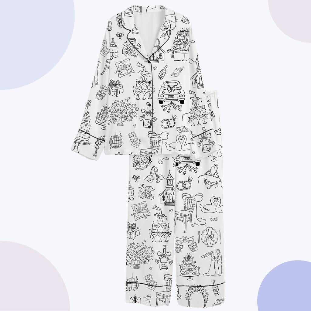 Bridal Pajama Set, Wedding Doodles, Getting Ready Outfit
