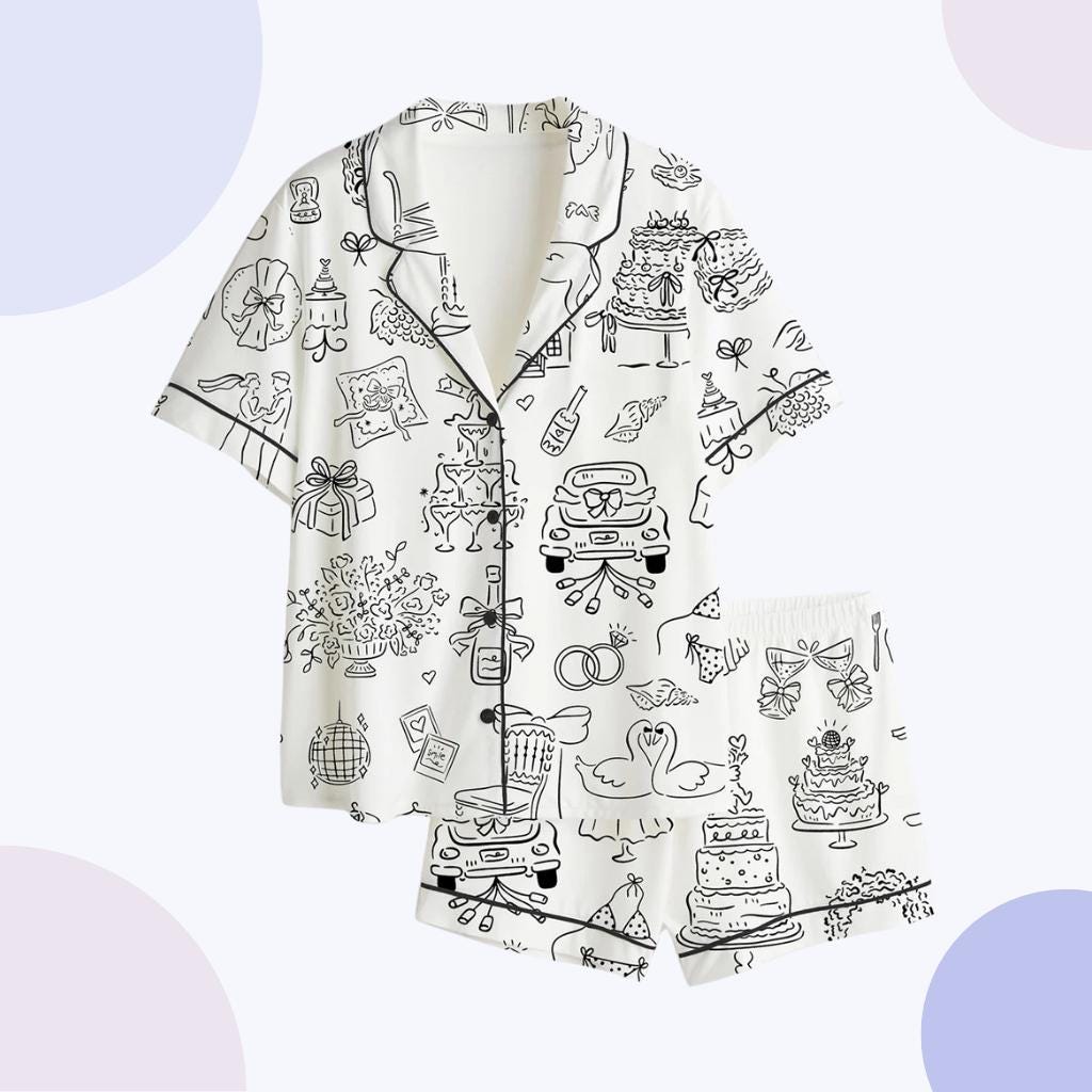 Bridal Pajama Set, Wedding Doodles, Getting Ready Outfit