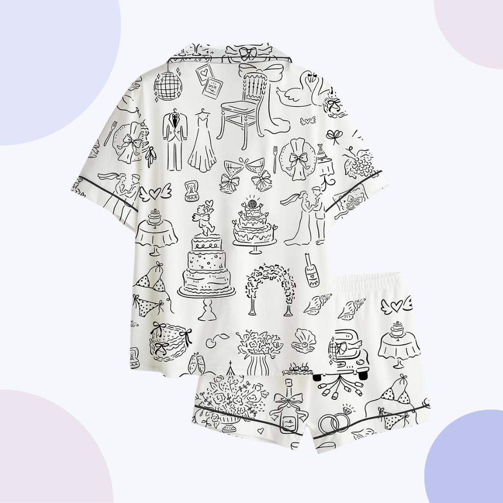 Bridal Pajama Set, Wedding Doodles, Getting Ready Outfit
