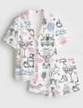 Novelty Print Pajama Set: Women's Satin Loungewear