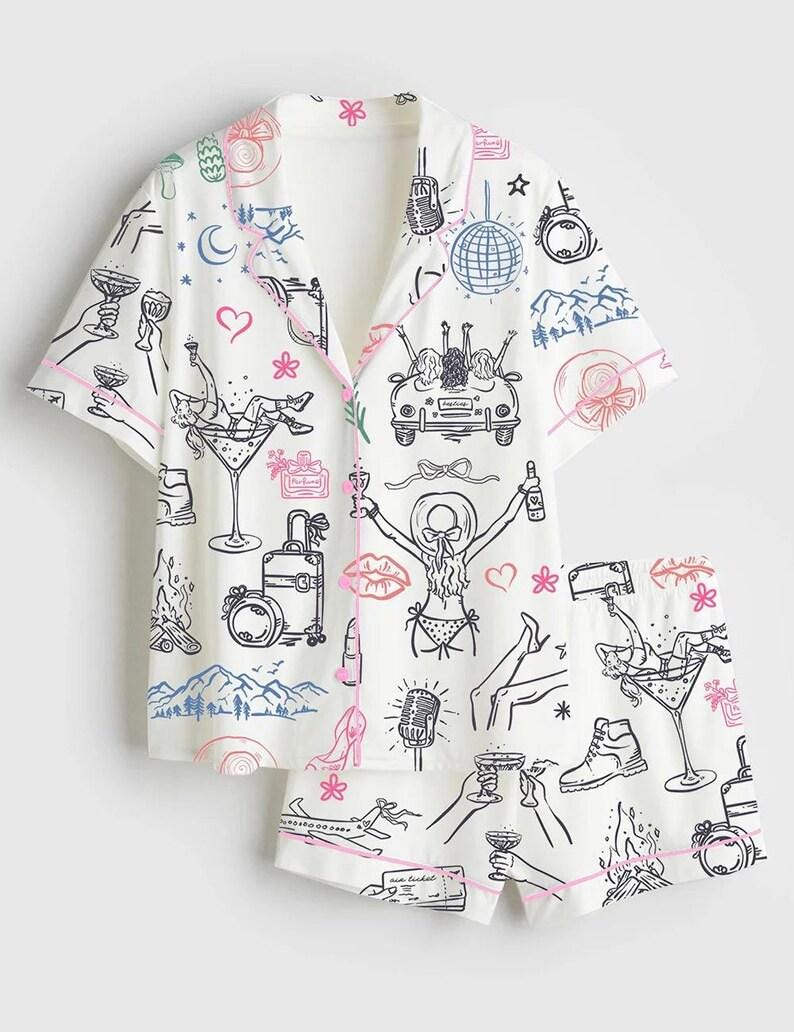 Novelty Print Pajama Set: Women's Satin Loungewear