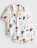Wine Print Pajama Set, Women's Satin Loungewear