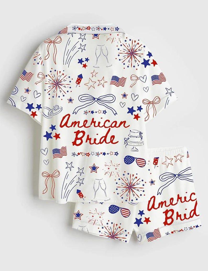 American Bride Pajama Set Patriotic Wedding 4th of July Bachelorette Outfit