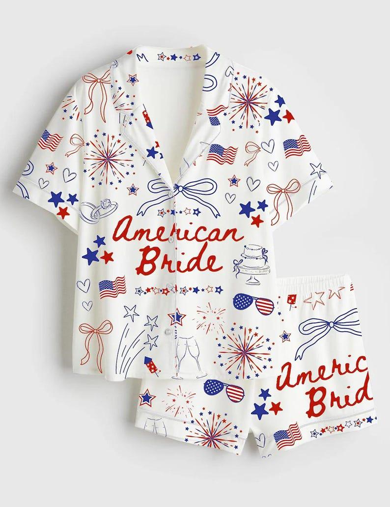 American Bride Pajama Set Patriotic Wedding 4th of July Bachelorette Outfit