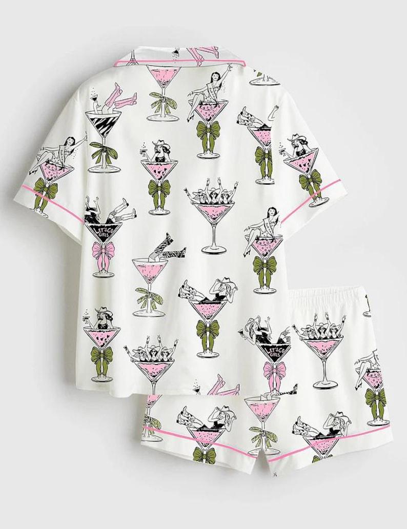 Novelty Martini Print Pajama Set: Women's Satin Loungewear