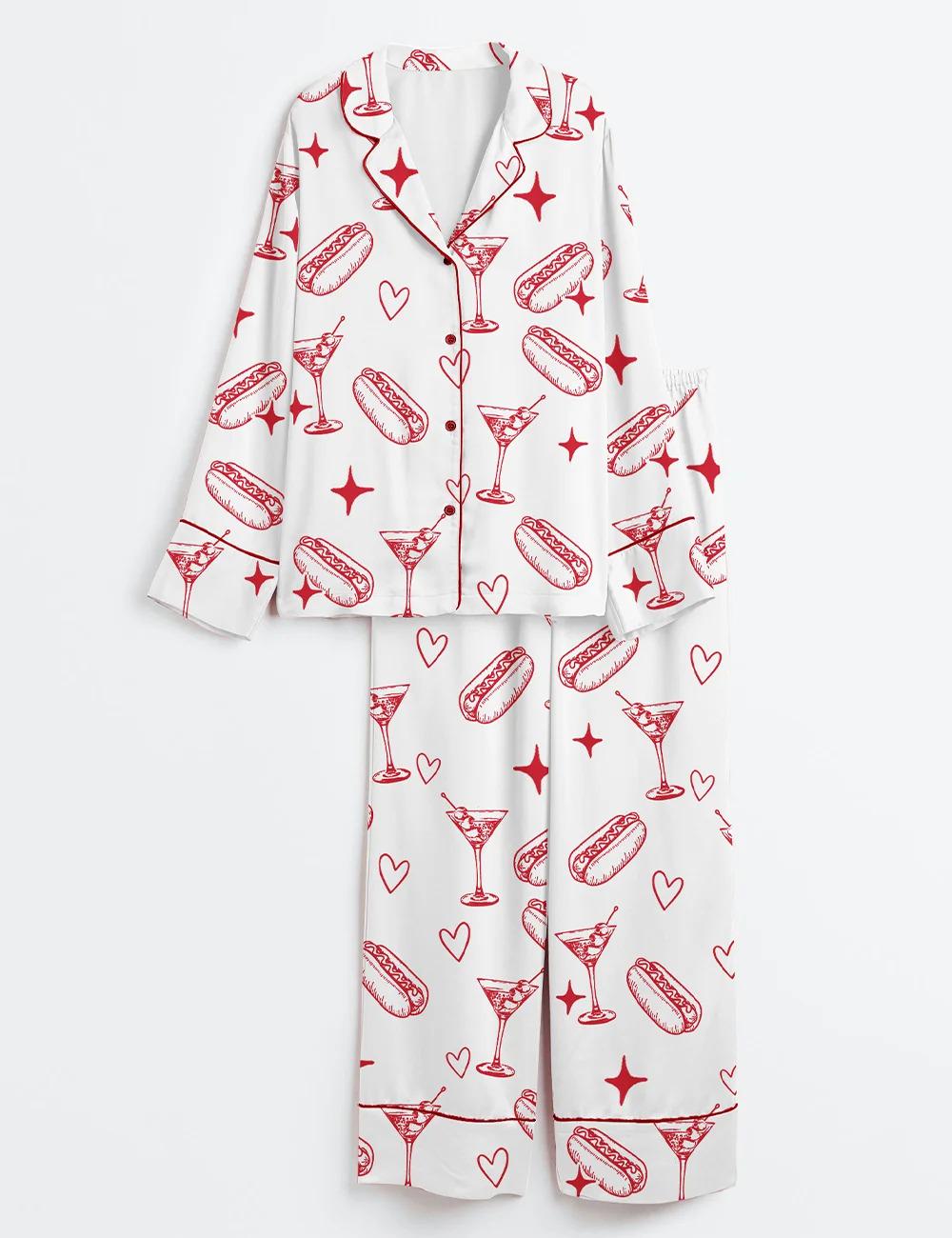 Tinis Weenies Dirty Martini Party Valentine's Day Satin Pajama Set Adults, Pajama Dirty Martini Cocktail, Homewear Tinis Weenies Gifts