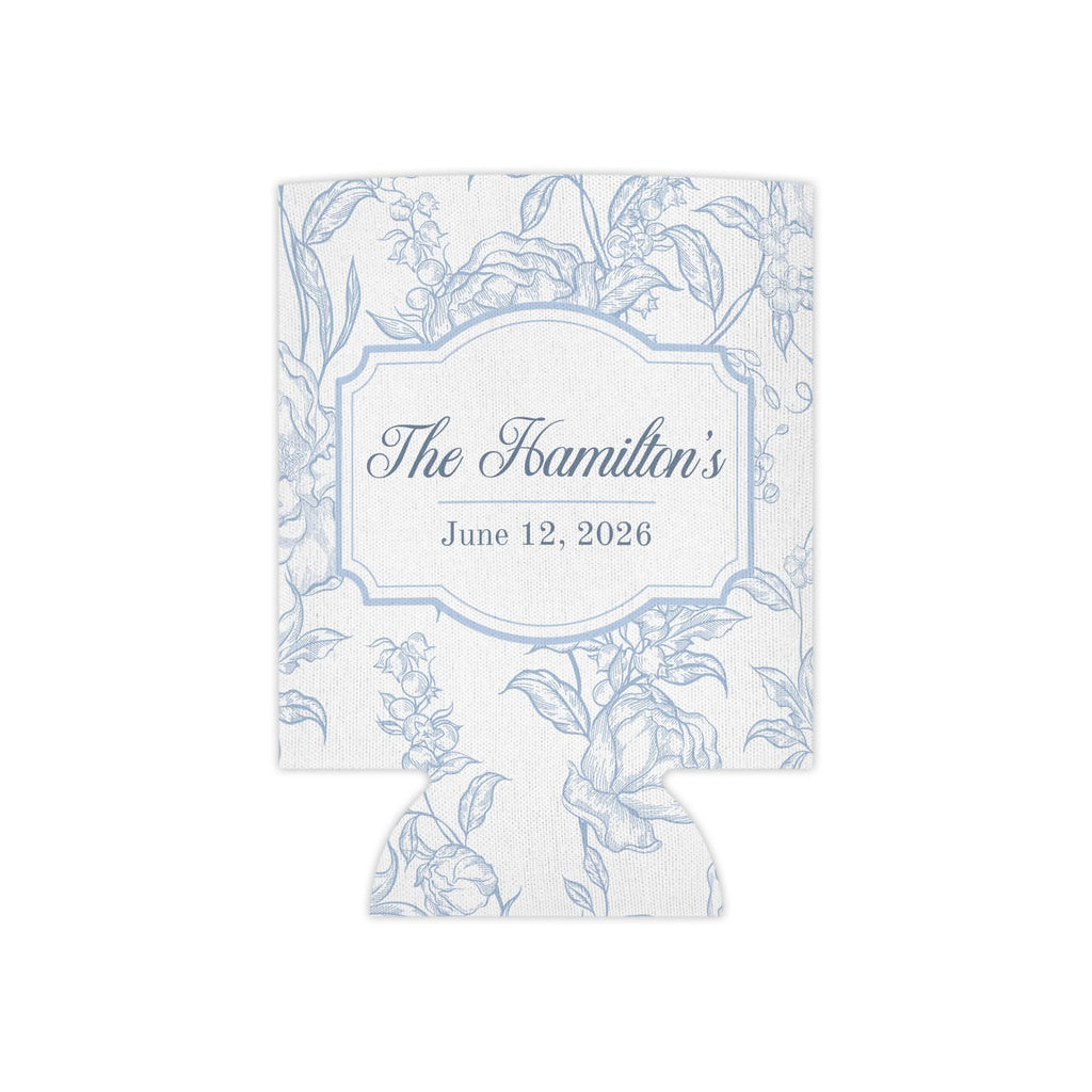 Blue and White Wedding Favor Custom Can Cooler Sleeves Personalized Cozie for Bridal Party Gift for Wedding Guests Slim and Regular Cans