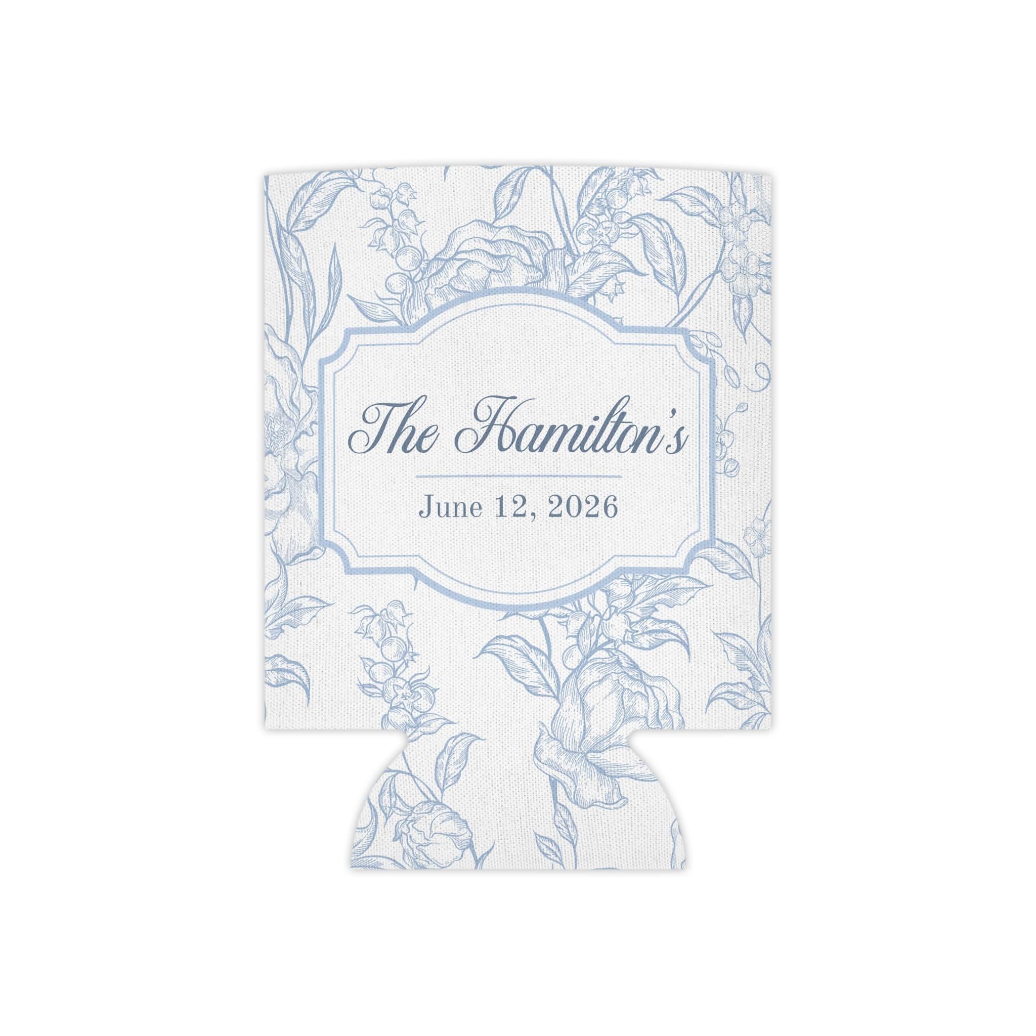 Blue and White Wedding Favor Custom Can Cooler Sleeves Personalized Cozie for Bridal Party Gift for Wedding Guests Slim and Regular Cans