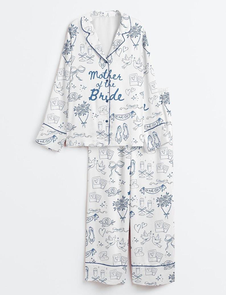 Mother of the Bride Pajama Set Silky Sleepwear Wedding Gift for Mom