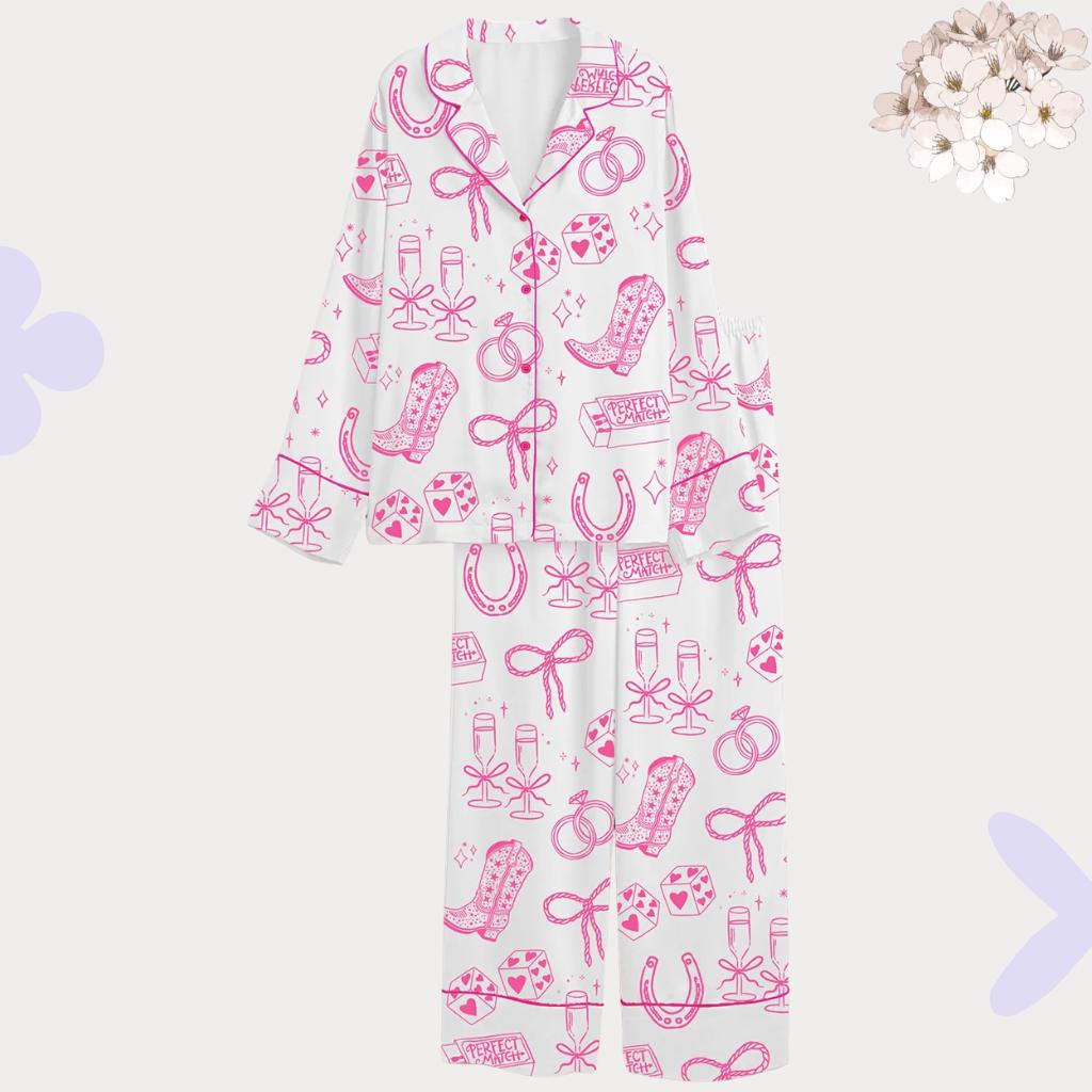 Pink Western Pajama Set, Cowgirl Bachelorette Party Women's PJs