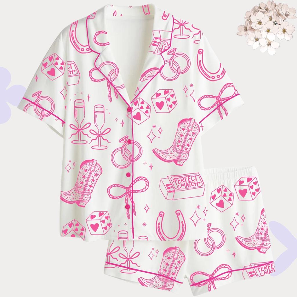 Pink Western Pajama Set, Cowgirl Bachelorette Party Women's PJs