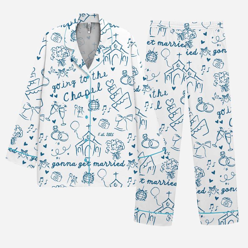Bridal Pajama Set Satin Sleepwear Wedding Print Bachelorette Gift for Bride