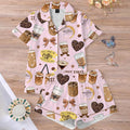 Coffee Print Pajama Set Satin Sleepwear Coffee Lover Gift