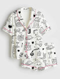 Novelty Print Pajama Set: Faux Silk Loungewear
