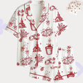 Satin Pajama Set: Women's Short Sleeve Sleepwear, Contrast Piping