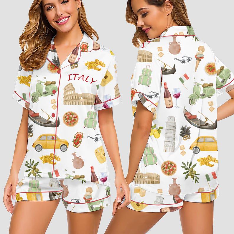 Italian Holiday Pajama Set, Women's Satin Sleepwear