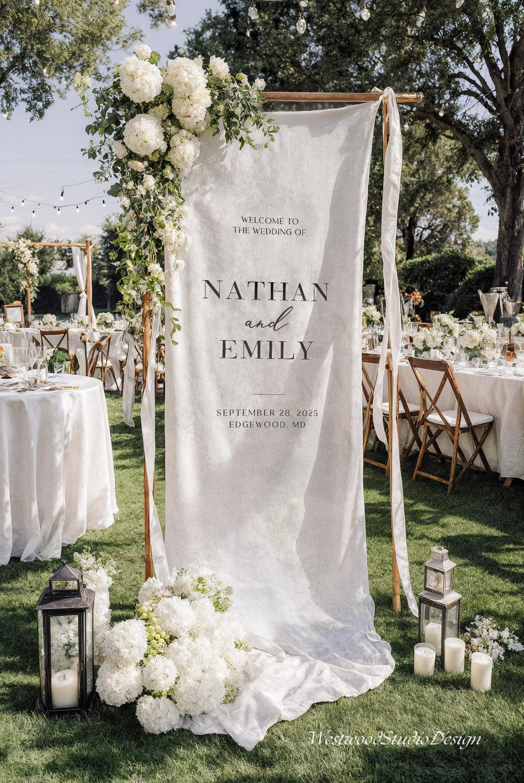 Personalized Linen Wedding Welcome Sign, Custom Fabric Banner, Bridal Showers & Special Events, Anniversary Banner, Boho Wedding Decor