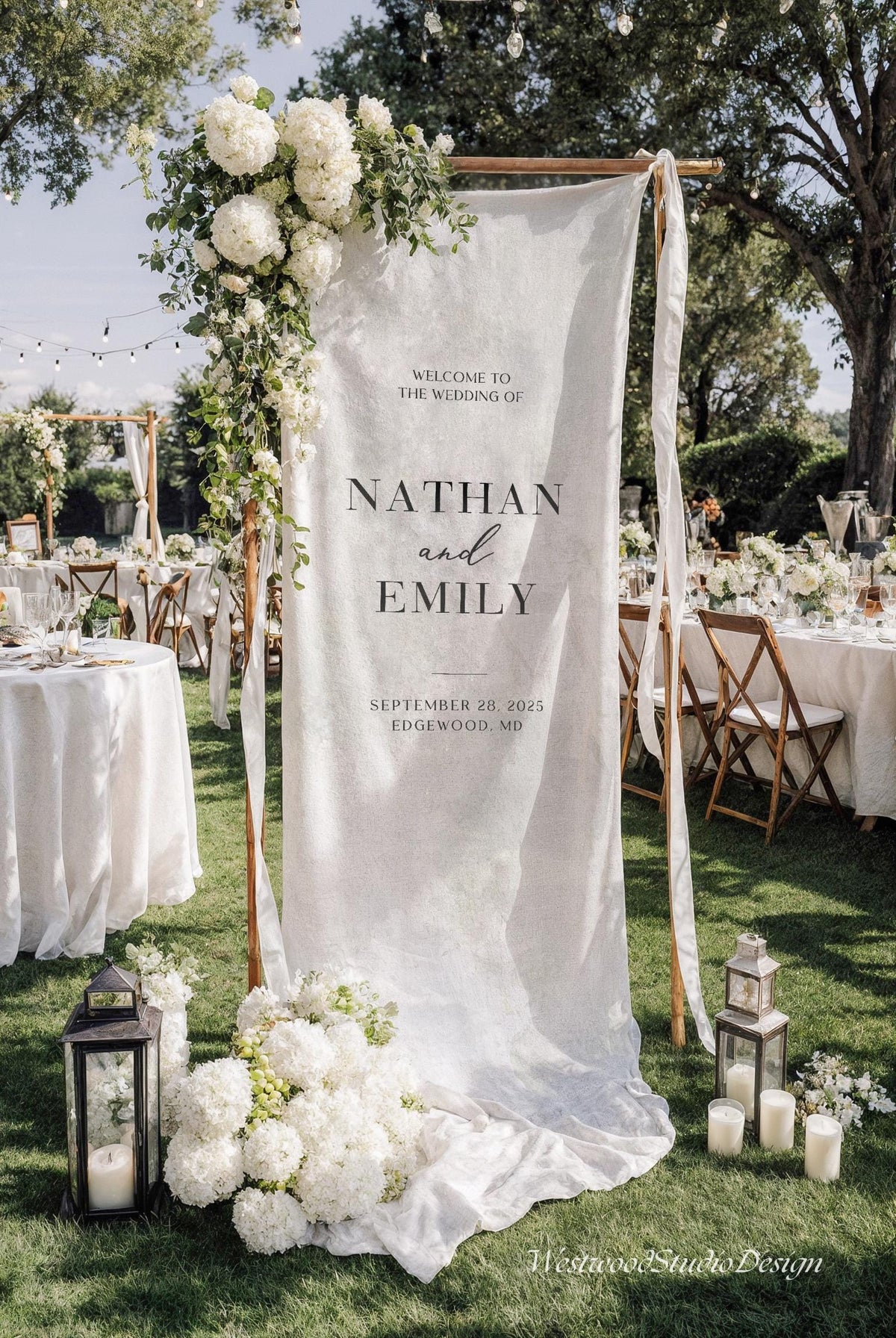 Personalized Linen Wedding Welcome Sign, Custom Fabric Banner, Bridal Showers & Special Events, Anniversary Banner, Boho Wedding Decor