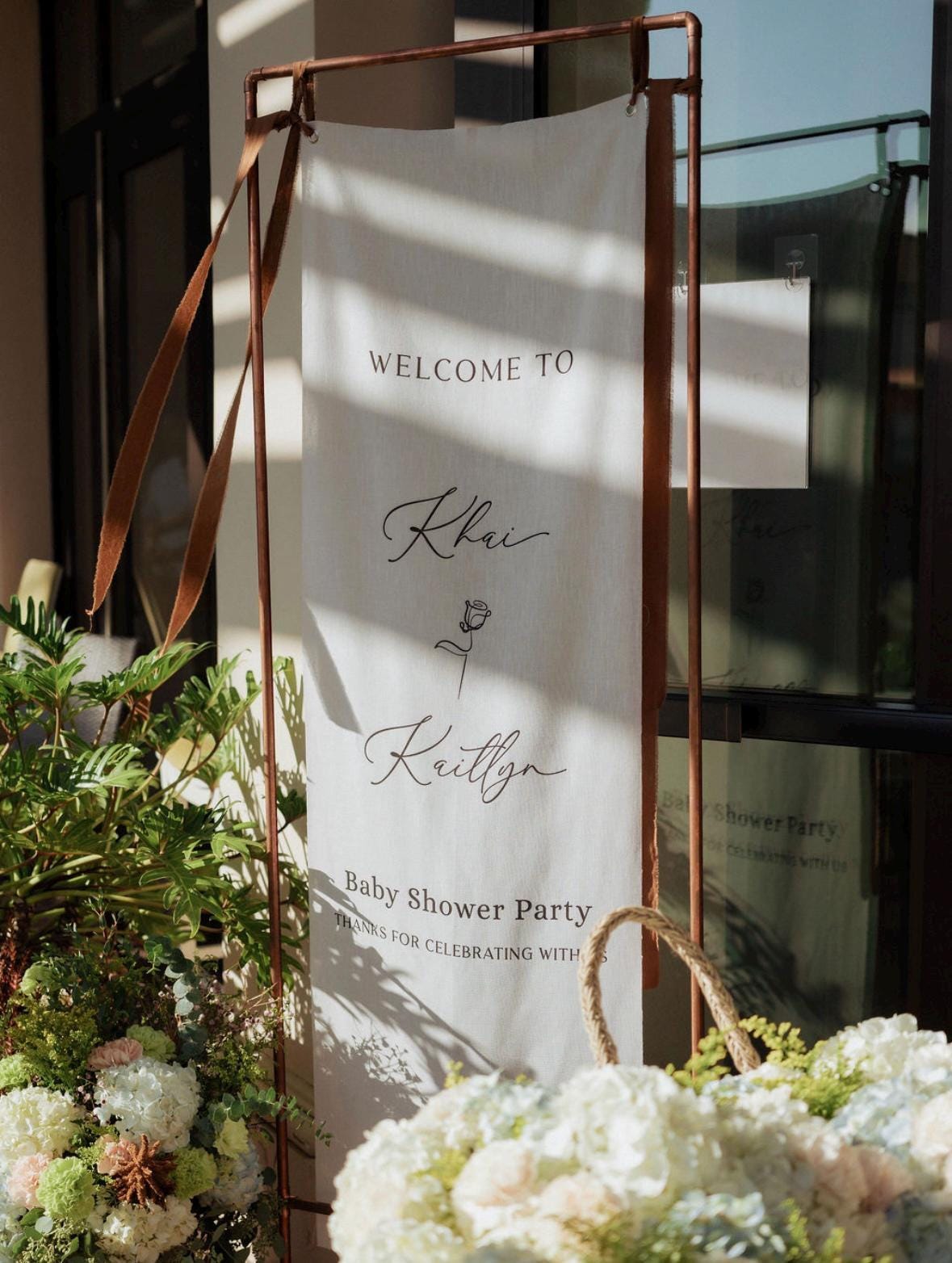 Linen Wedding Welcome Sign | Personalized Baby Shower Banner | Modern Outdoor Linen Sign | Custom Text