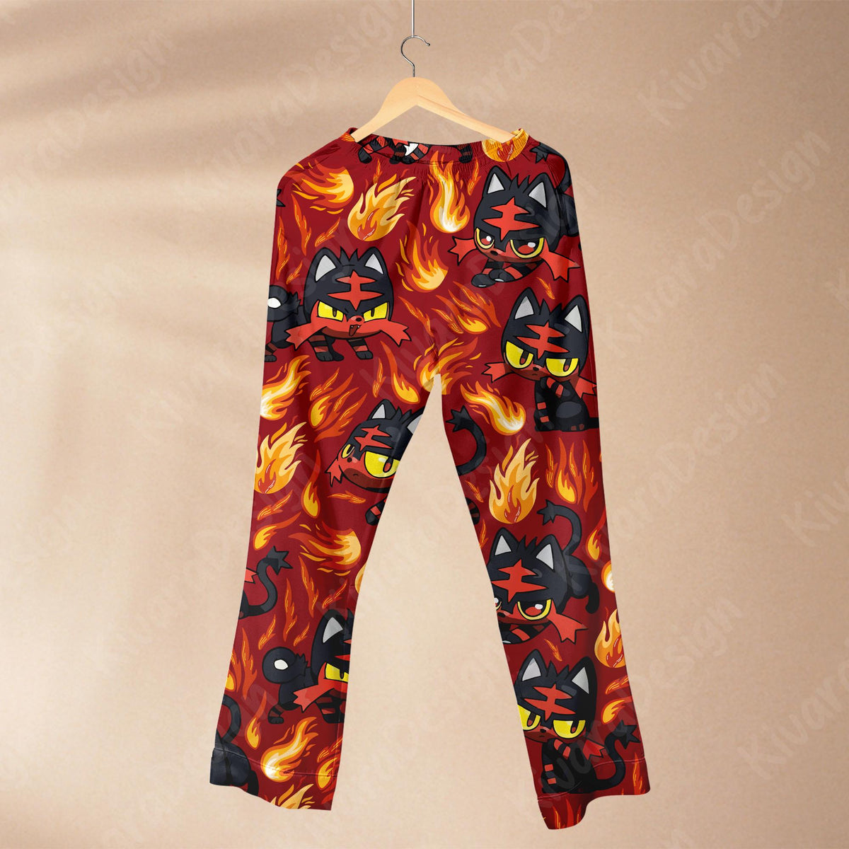 Litten Pajama Set, Fire Cat Soft Polyester Anime Sleepwear Starter Gen 7 Cozy Set