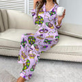 Women's Satin Pajama Set: Mardi Gras Print, Contrast Piping