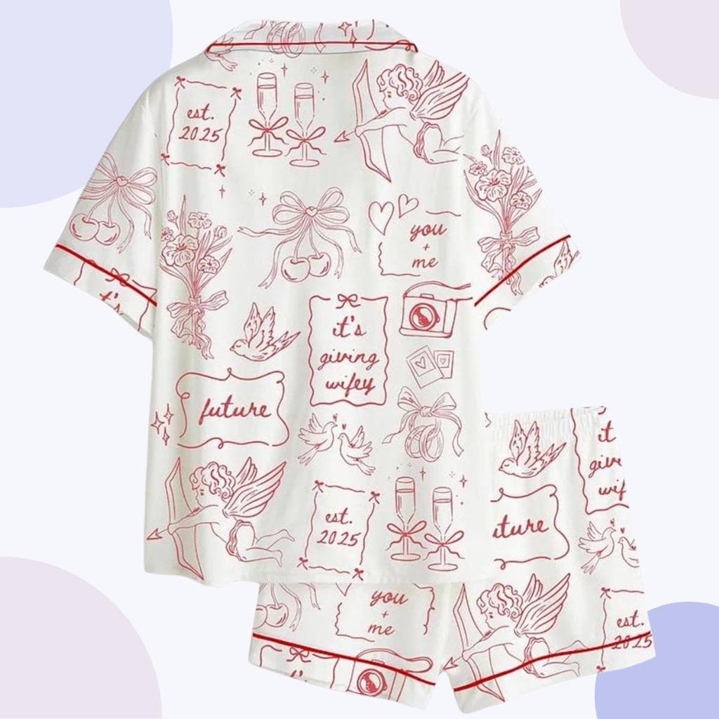 Future Mrs. Pajama Set – Romantic Cupid Toile Bridal Shower Sleepwear